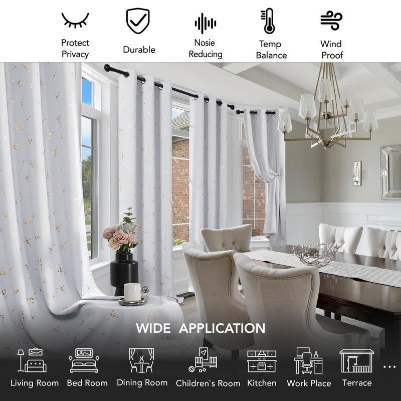 Deconovo Blackout Curtains 2 Panels, 42x45 Inch, Thermal Insulated Room-Darkening Grommet Drapes for Bedroom & Living Room, Gold Constellation Pattern, Polyester, Machine-Washable, Greyish White - Image 5